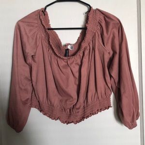 Pink Long Sleeve Off the Shoulder Crop Top